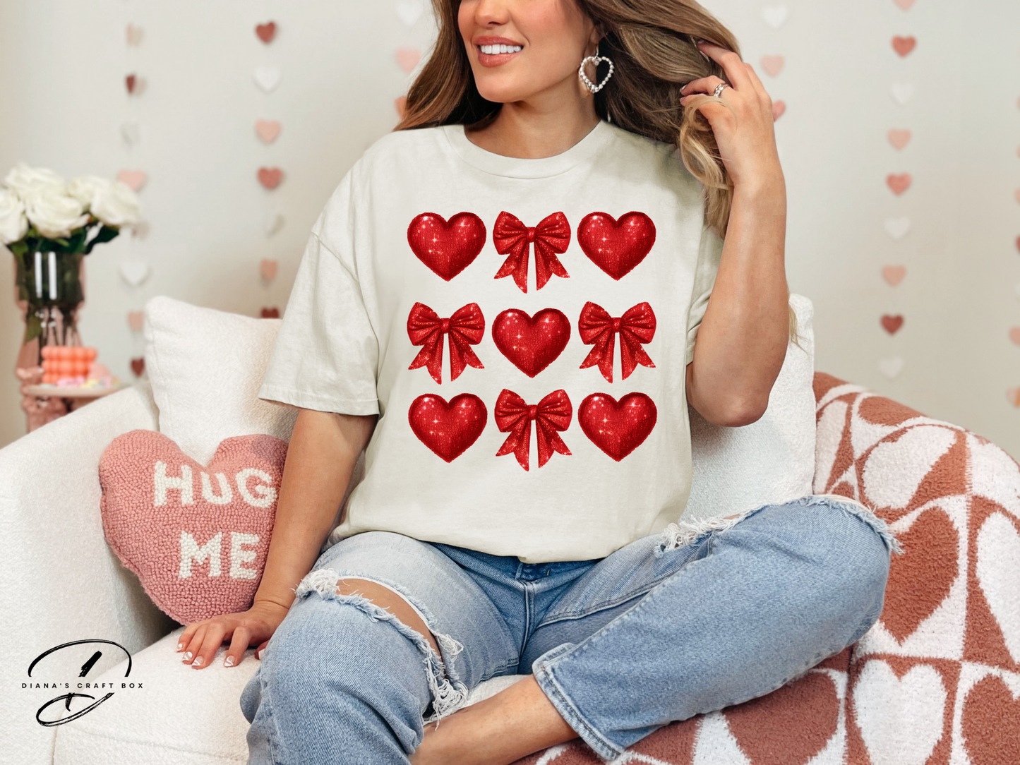 Red glitter coquette hearts and bows T-shirt