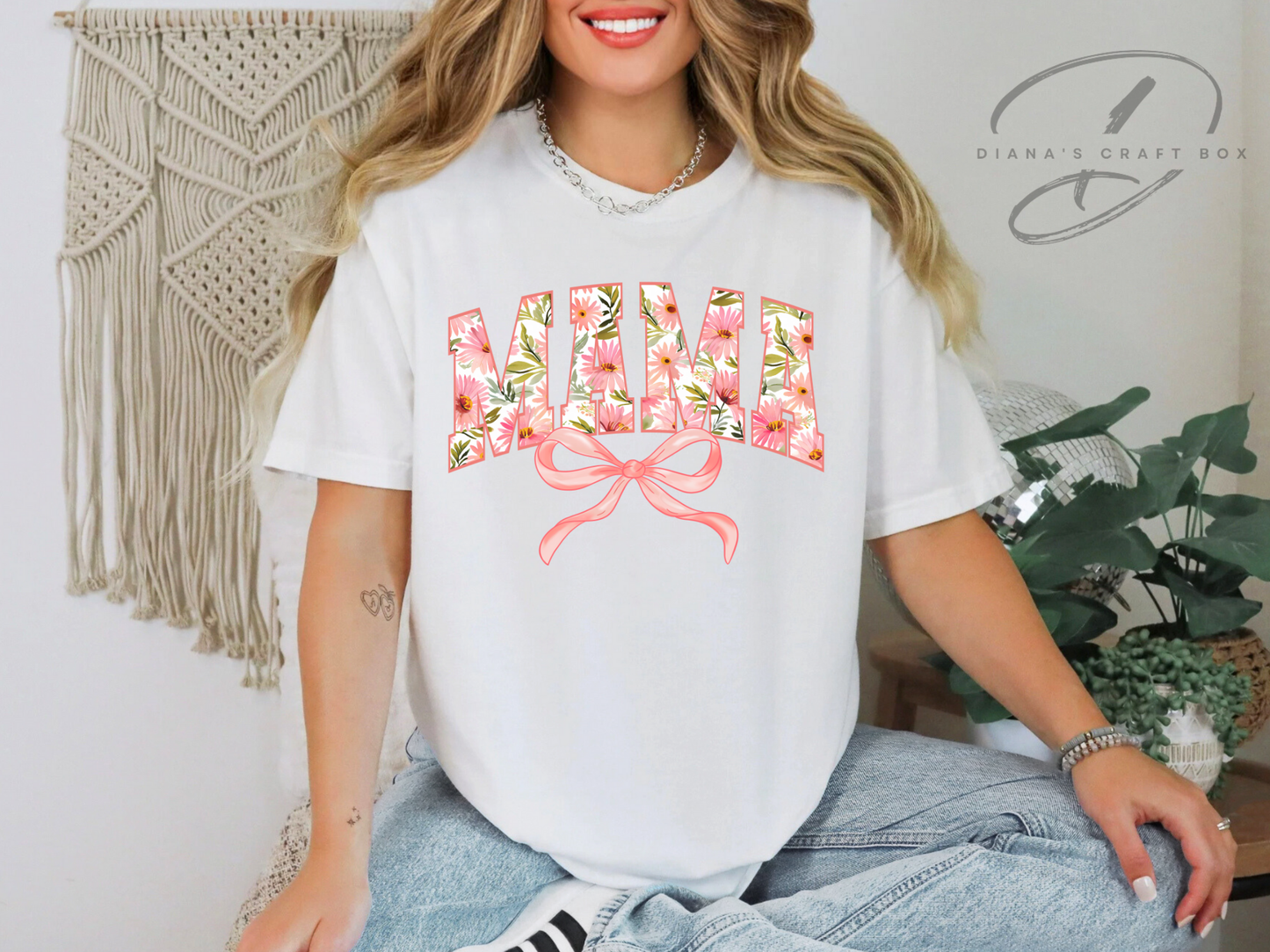 Mama pink bow letters T-shirt