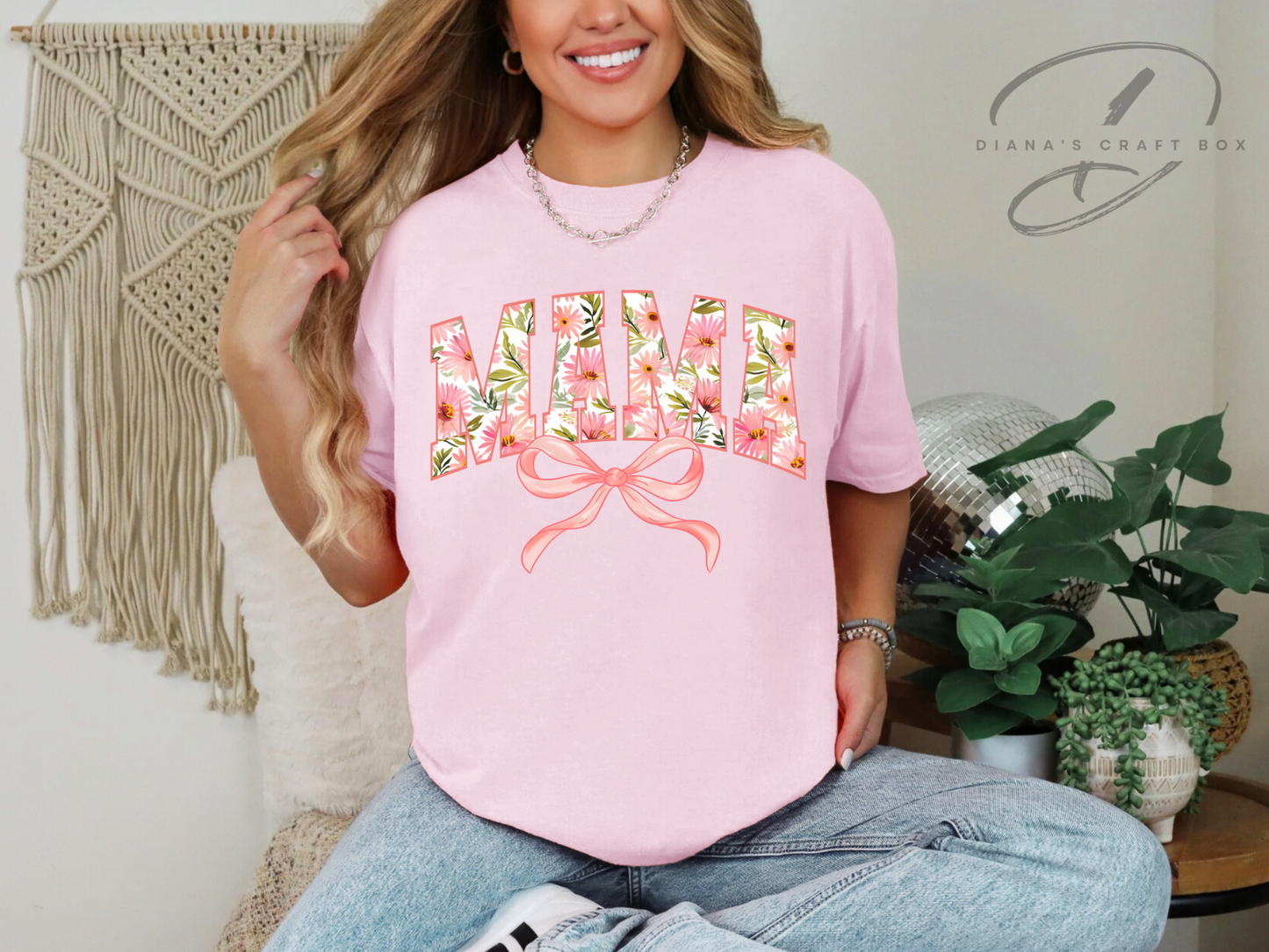 Mama pink bow letters T-shirt