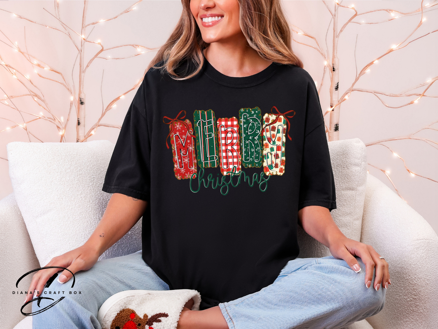Merry Christmas Plaid Letters T-shirt