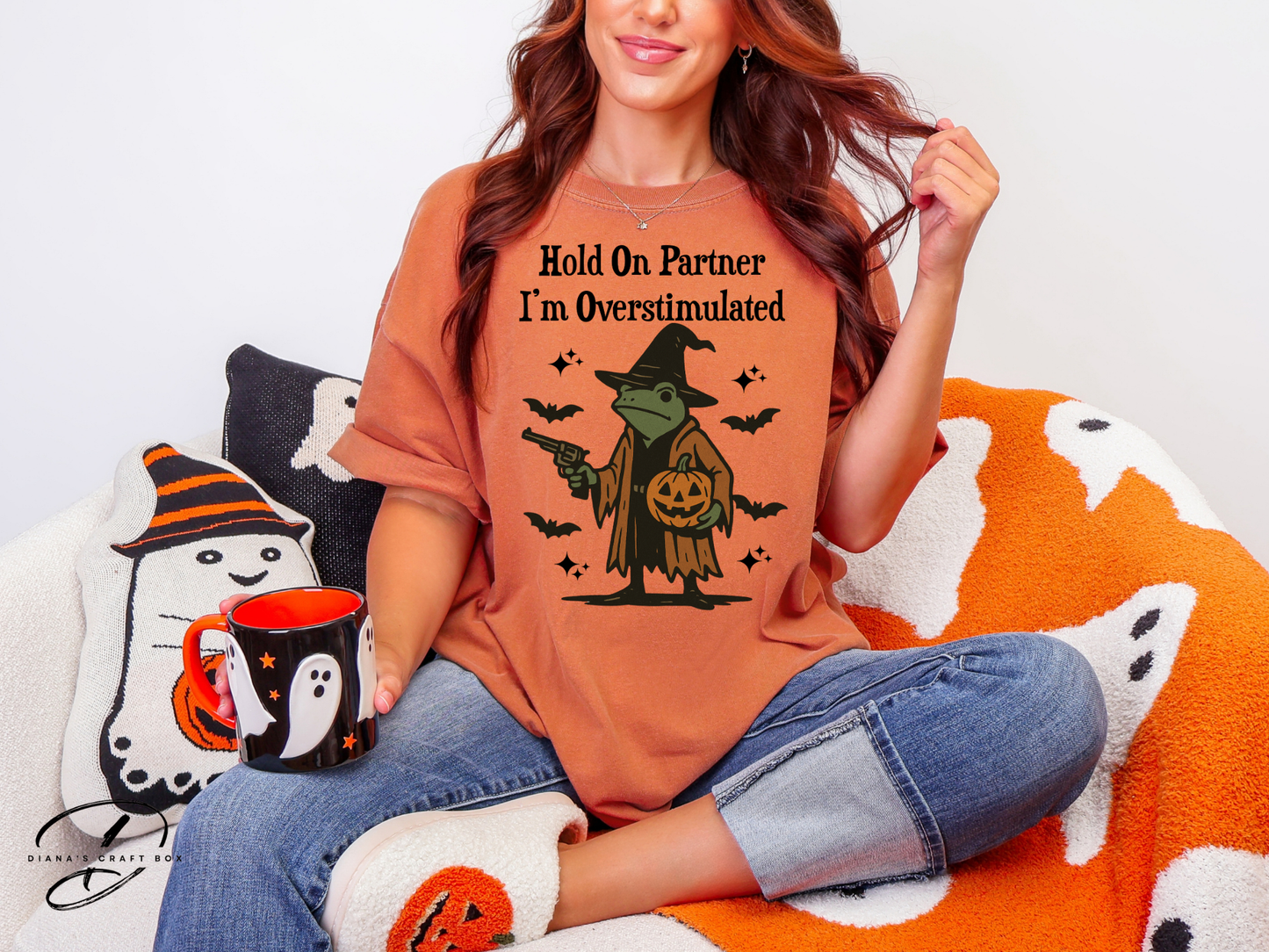 Hold on partner Im overstimulated T-shirt (Halloween Edition)