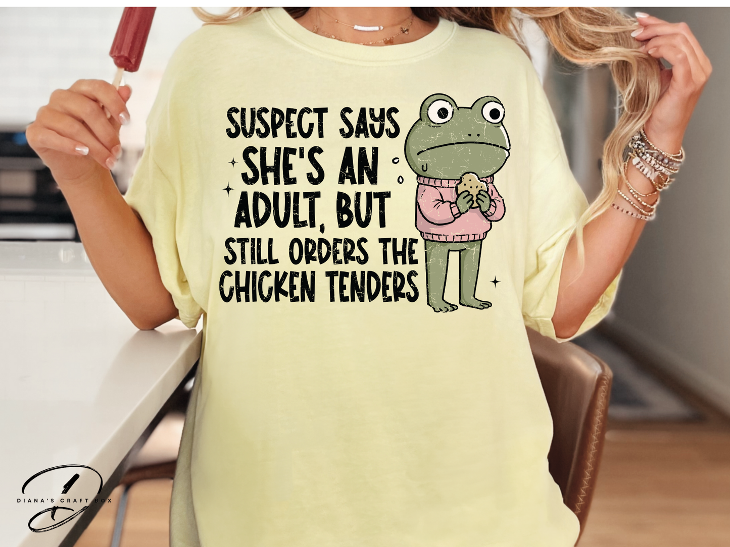Suspect is an adult but still order chicken nuggets T-shirt