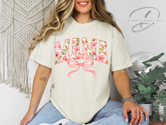 Mama pink bow letters T-shirt