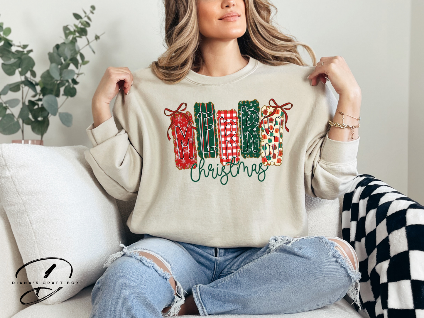 Merry Christmas Plaid Letters Sweatshirt