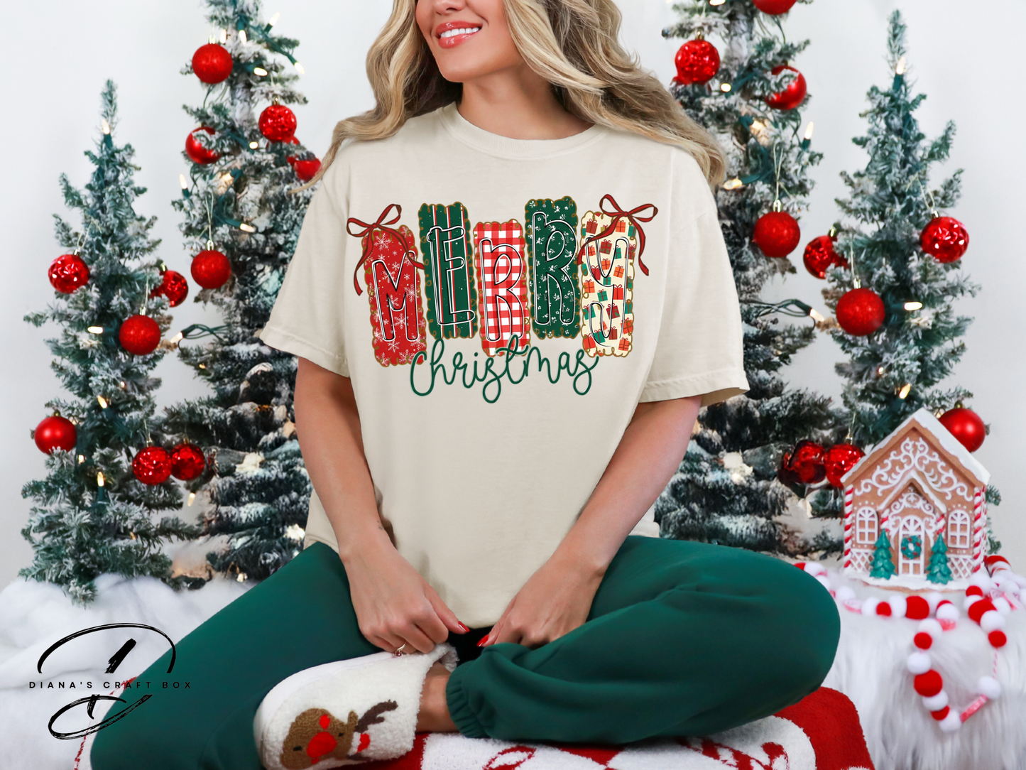 Merry Christmas Plaid Letters T-shirt