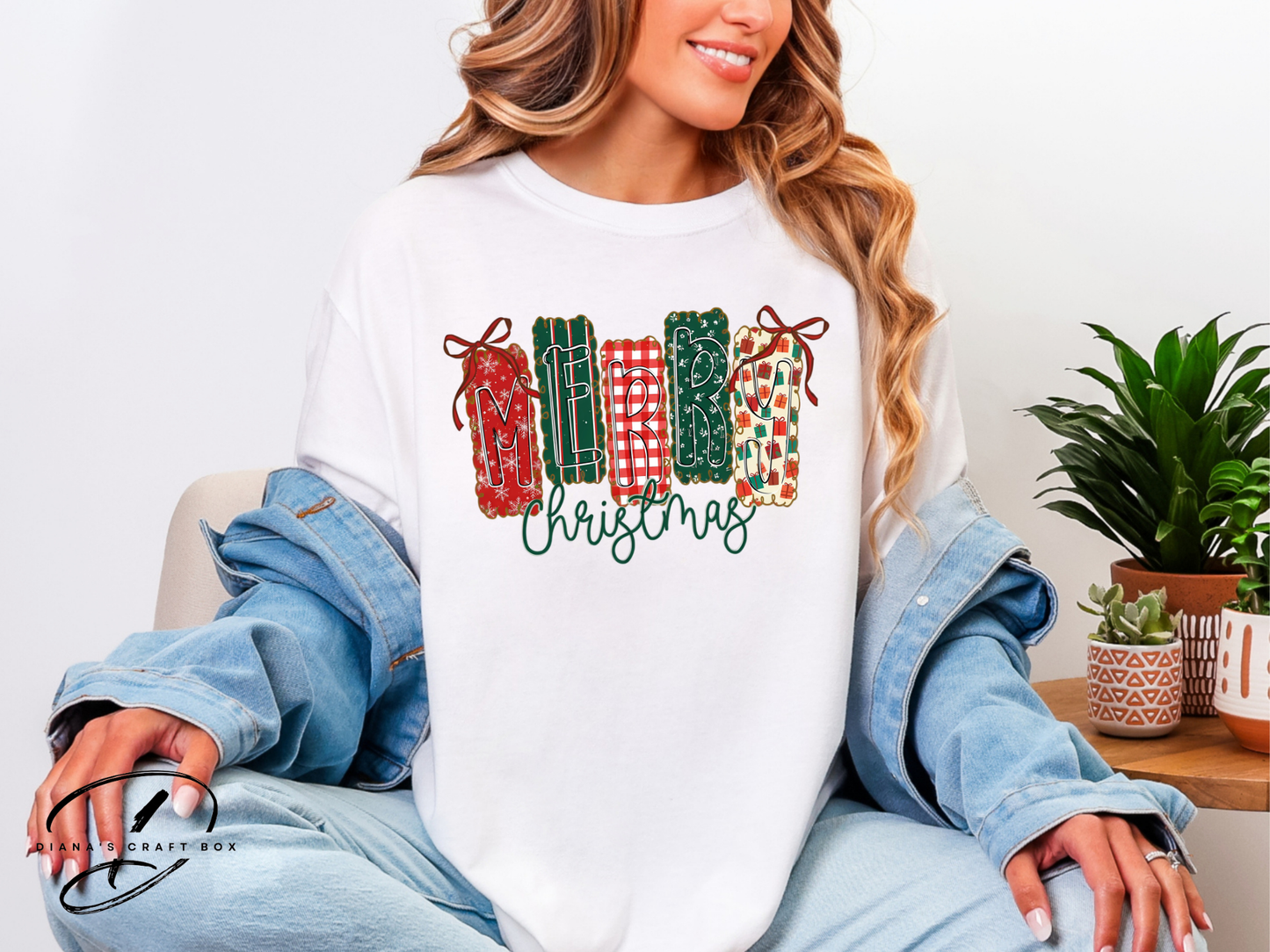 Merry Christmas Plaid Letters T-shirt
