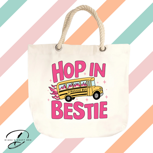 Hop in bestie rope tote bag