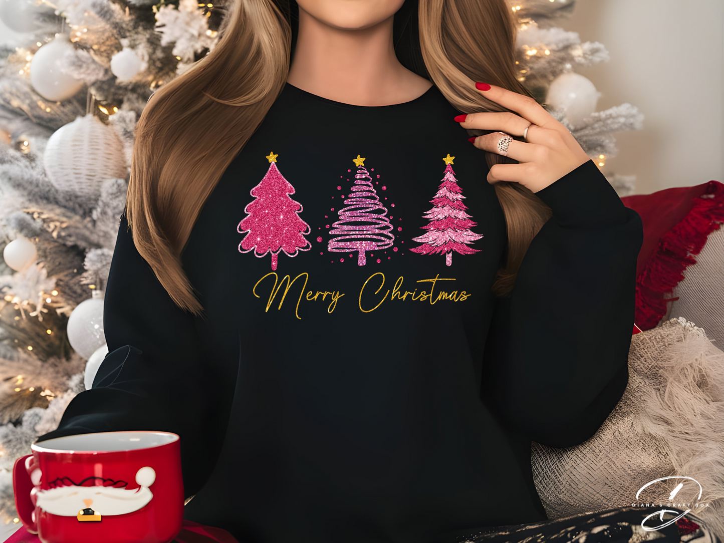 Merry Christmas Pink Trees Sweatshirt