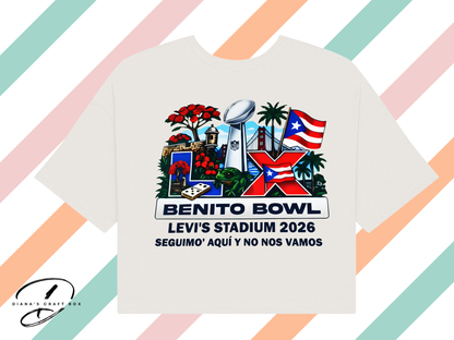 Benito Bowl Seguimo' aqui y no nos vamos crop top