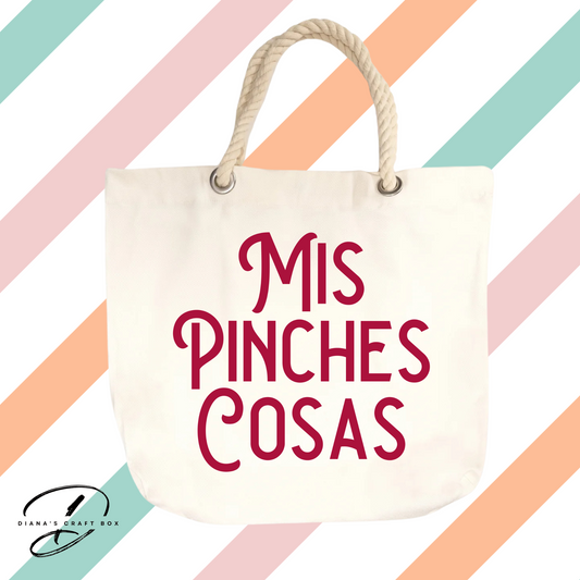 Mis pinches cosas rope tote bag