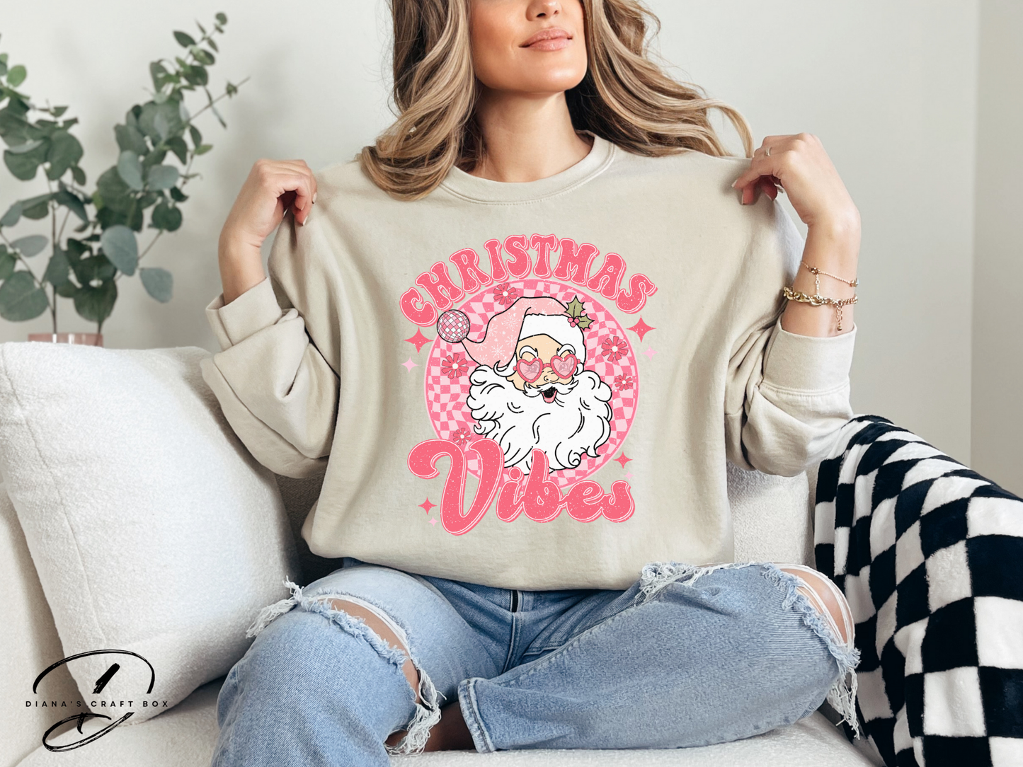 Pink Retro Christmas Vibes Sweatshirt