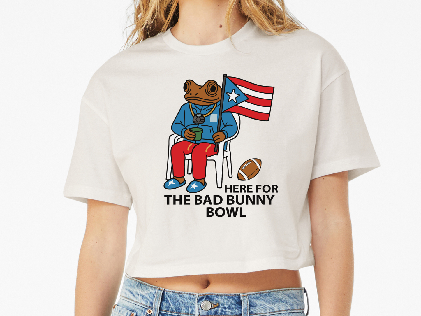 Here for the Bad bunny Super Bowl Crop/Baby Tee