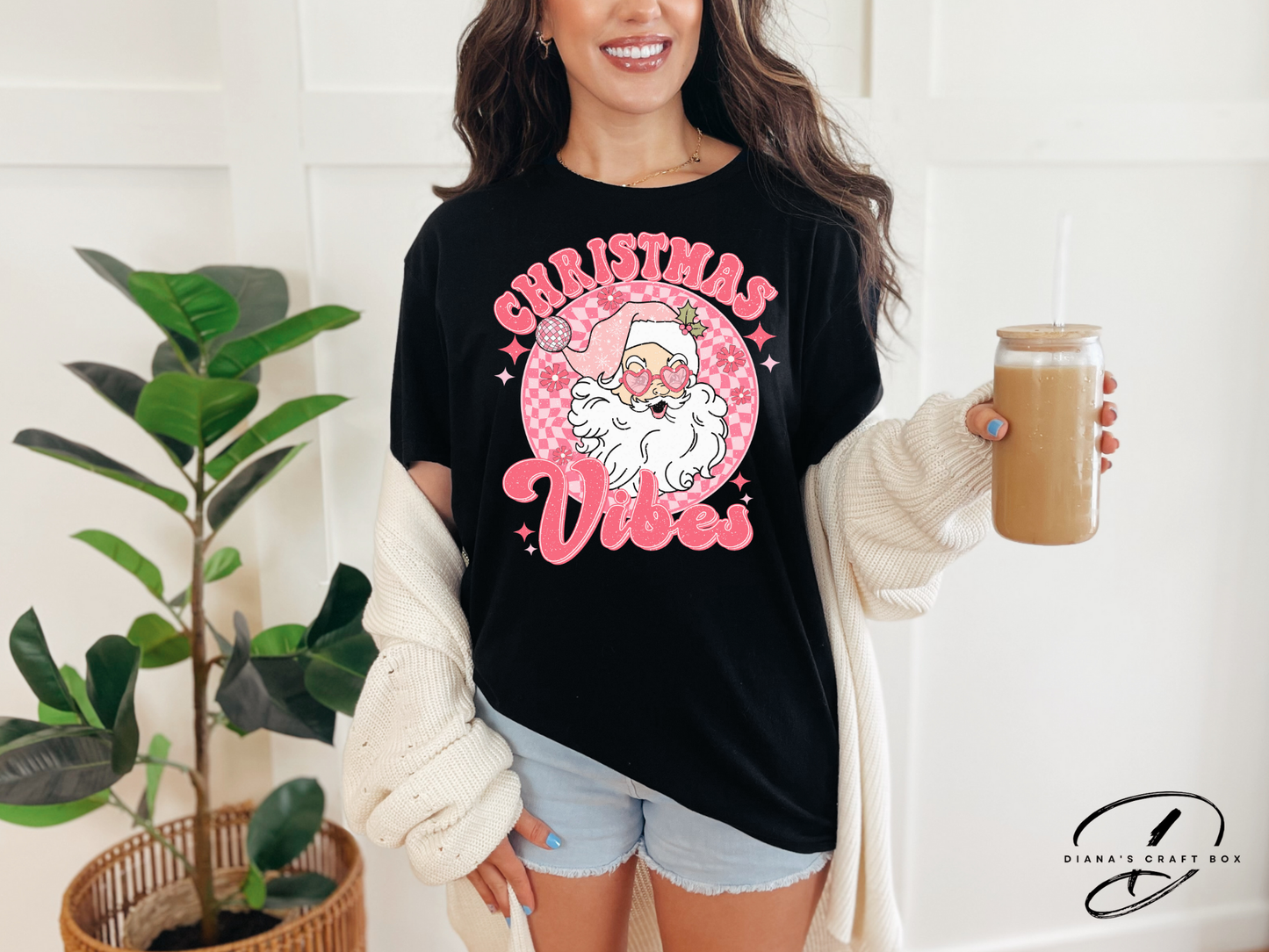 Pink Retro Christmas Vibes T-shirt