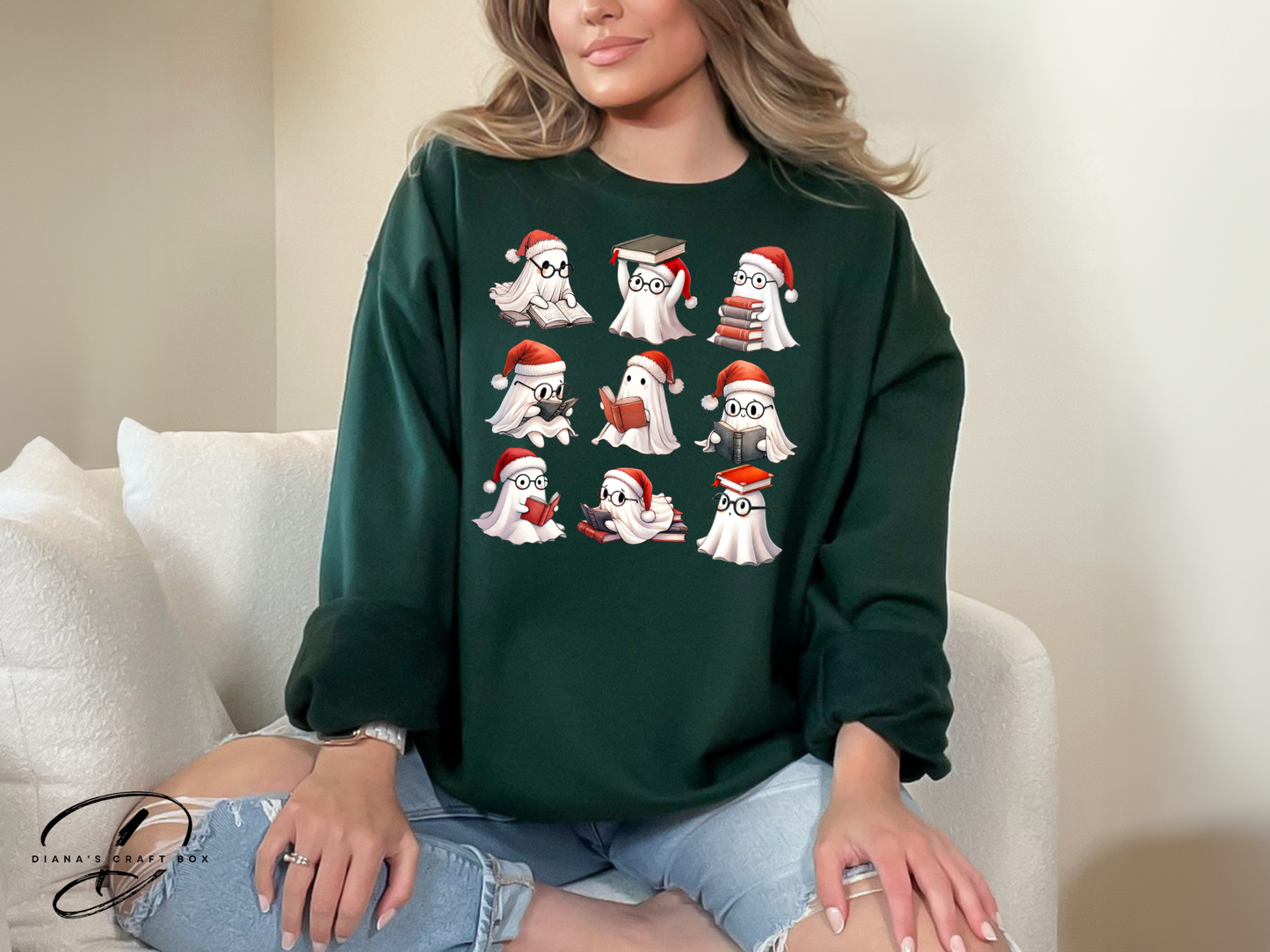 Christmas Ghost reading Sweatshirt