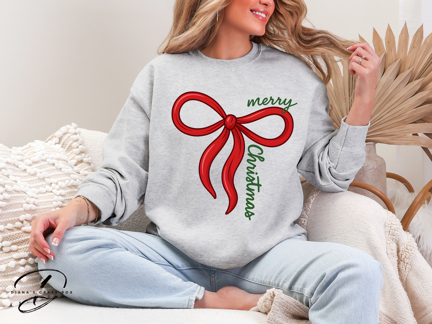 Christmas Bow Sweatshirt (green font)