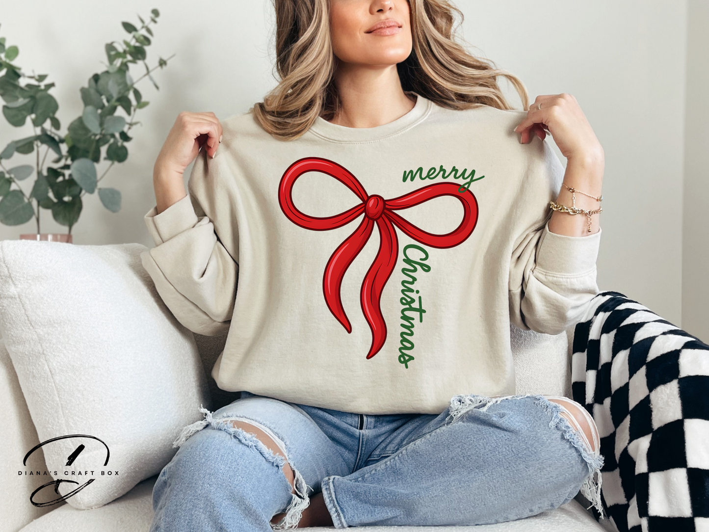 Christmas Bow Sweatshirt (green font)