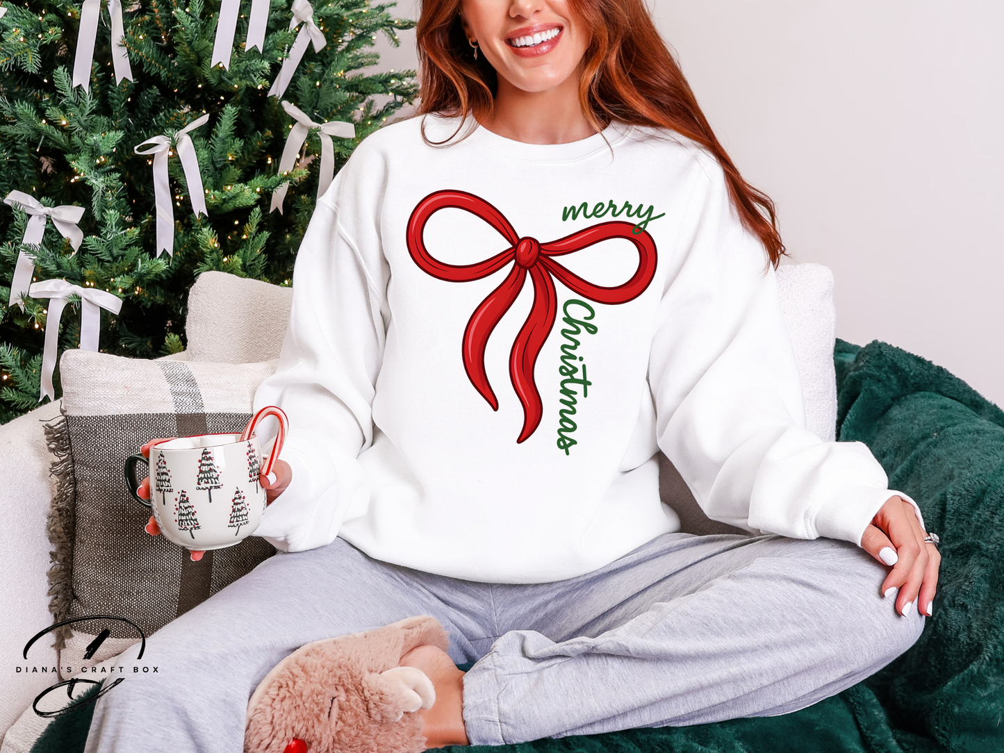 Christmas Bow Sweatshirt (green font)
